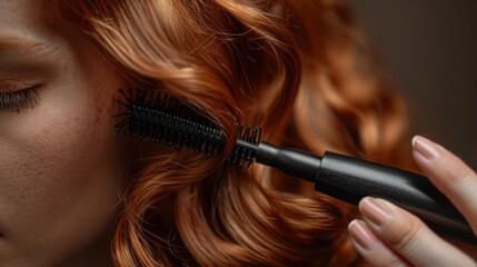 Obraz premium a stylist using a curling iron to create tight, defined curls