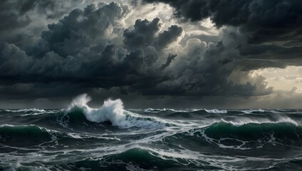  The majesty of a stormy sea under a brooding sky, with crashing waves and turbulent clouds ai_generated