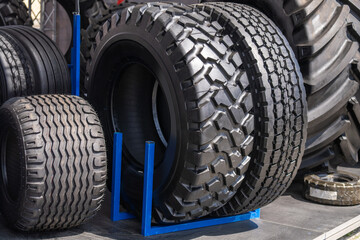 Close up of a tractor tire tread.
