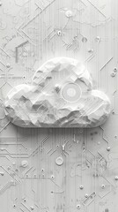 A white cloud is on a grey background with a lot of lines and dots