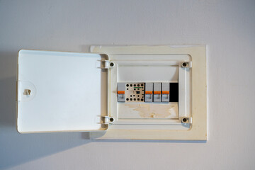 RCD circuit breaker board. Fusebox at the apartment. Voltage switchboard with circuit breakers
