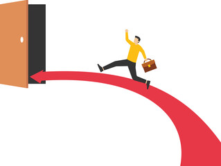 Obraz premium Businessman running into a door.business target, door to success.