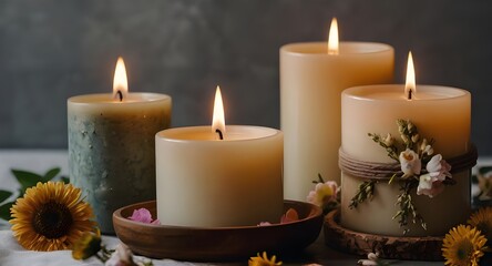 Mother's day candles. Mother's Day Scented Candles, Floral Ornaments, Spa Atmosphere, Gifts for Mom. Generative AI