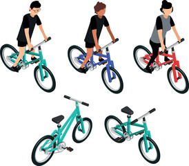 Fototapeta premium Isometric Bike. People Riding Bicycles