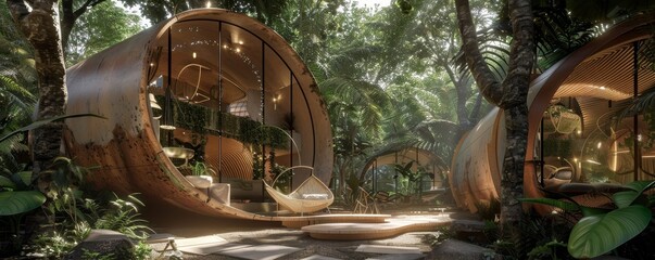 Nature retreat featuring bio-engineered environments, self-sustaining ecosystems with interactive educational tours.