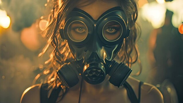bizarre disco gogo dancer with a gas mask