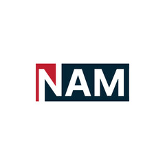NAM logo. N A M design. White NAM letter. NAM, N A M letter logo design. N A M letter logo design in FIVE, FOUR, THREE, style. letter logo set in one artboard. N A M letter logo vector design.	
