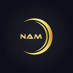 NAM logo. N A M design. White NAM letter. NAM, N A M letter logo design. N A M letter logo design in FIVE, FOUR, THREE, style. letter logo set in one artboard. N A M letter logo vector design.	
