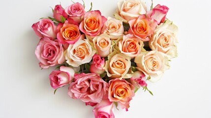 Obraz premium Heart-shaped rose arrangement on white, perfect for Valentine's or anniversaries.