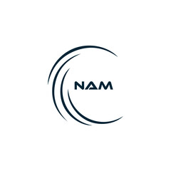 NAM logo. N A M design. White NAM letter. NAM, N A M letter logo design. N A M letter logo design in FIVE, FOUR, THREE, style. letter logo set in one artboard. N A M letter logo vector design.	
