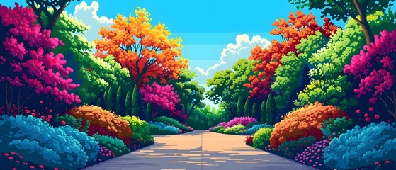 Pop Art, A colorful image of an LGBTQ+ community garden project, where imaginative landscaping and revitalization efforts create a vibrant green space., pixel art scenes