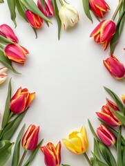 Tulips forming a border on white, creating a fresh spring look.
