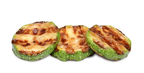 Slices of delicious grilled zucchini isolated on white