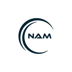 NAM logo. N A M design. White NAM letter. NAM, N A M letter logo design. N A M letter logo design in FIVE, FOUR, THREE, style. letter logo set in one artboard. N A M letter logo vector design.	
