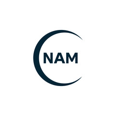 NAM logo. N A M design. White NAM letter. NAM, N A M letter logo design. N A M letter logo design in FIVE, FOUR, THREE, style. letter logo set in one artboard. N A M letter logo vector design.	

