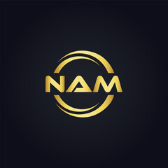 NAM logo. N A M design. White NAM letter. NAM, N A M letter logo design. N A M letter logo design in FIVE, FOUR, THREE, style. letter logo set in one artboard. N A M letter logo vector design.	
