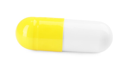 One antibiotic pill isolated on white. Medicinal treatment