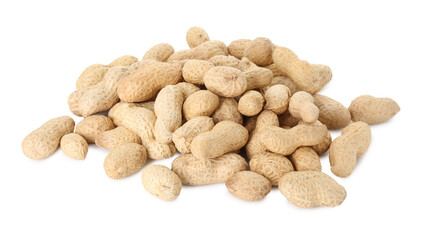 Pile of fresh unpeeled peanuts isolated on white
