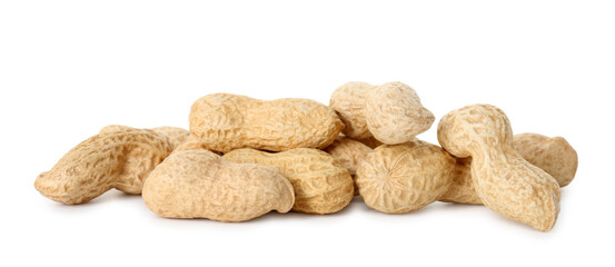 Pile of fresh unpeeled peanuts isolated on white