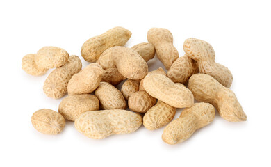 Pile of fresh unpeeled peanuts isolated on white