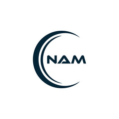 NAM logo. N A M design. White NAM letter. NAM, N A M letter logo design. N A M letter logo design in FIVE, FOUR, THREE, style. letter logo set in one artboard. N A M letter logo vector design.	
