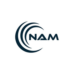 Fototapeta premium NAM logo. N A M design. White NAM letter. NAM, N A M letter logo design. N A M letter logo design in FIVE, FOUR, THREE, style. letter logo set in one artboard. N A M letter logo vector design.