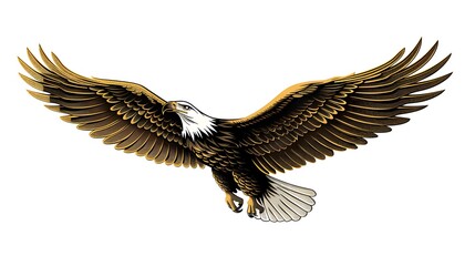 Obraz premium Majestic Bald Eagle with United States Flag on White Background