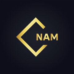 NAM logo. N A M design. White NAM letter. NAM, N A M letter logo design. N A M letter logo design in FIVE, FOUR, THREE, style. letter logo set in one artboard. N A M letter logo vector design.	
