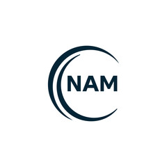 NAM logo. N A M design. White NAM letter. NAM, N A M letter logo design. N A M letter logo design in FIVE, FOUR, THREE, style. letter logo set in one artboard. N A M letter logo vector design.	
