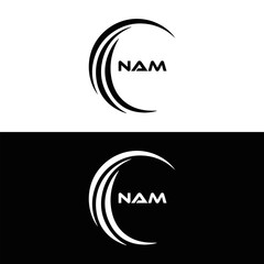 NAM logo. N A M design. White NAM letter. NAM, N A M letter logo design. N A M letter logo design in FIVE, FOUR, THREE, style. letter logo set in one artboard. N A M letter logo vector design.	
