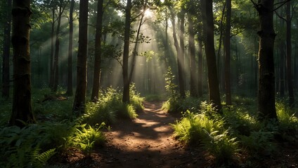 Fototapeta premium A picture of a forest clearing, dappled in sunlight, where magic feels tangible ai_generated
