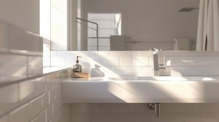 A sleek, minimalist bathroom with clean lines and a neutral color palette, featuring a wall-mounted sink and smart mirror. --ar 16:9 --style raw Job ID: 3ed4b274-0560-4723-b55d-7229fcbc612c