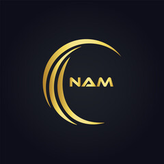 NAM logo. N A M design. White NAM letter. NAM, N A M letter logo design. N A M letter logo design in FIVE, FOUR, THREE, style. letter logo set in one artboard. N A M letter logo vector design.	
