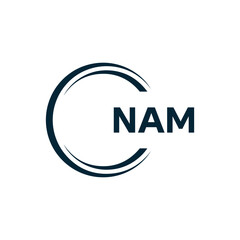 NAM logo. N A M design. White NAM letter. NAM, N A M letter logo design. N A M letter logo design in FIVE, FOUR, THREE, style. letter logo set in one artboard. N A M letter logo vector design.	
