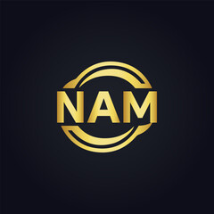 NAM logo. N A M design. White NAM letter. NAM, N A M letter logo design. N A M letter logo design in FIVE, FOUR, THREE, style. letter logo set in one artboard. N A M letter logo vector design.	
