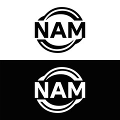 NAM logo. N A M design. White NAM letter. NAM, N A M letter logo design. N A M letter logo design in FIVE, FOUR, THREE, style. letter logo set in one artboard. N A M letter logo vector design.	
