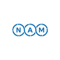 NAM logo. N A M design. White NAM letter. NAM, N A M letter logo design. N A M letter logo design in FIVE, FOUR, THREE, style. letter logo set in one artboard. N A M letter logo vector design.	
