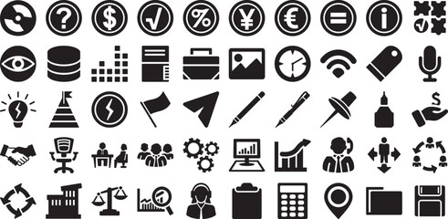 a set of business icons in black style