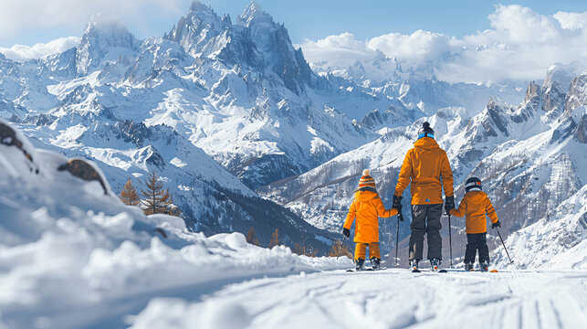 Carnia in the French Alps featuring a family enjoying a ski vacation in a winter wonderland
