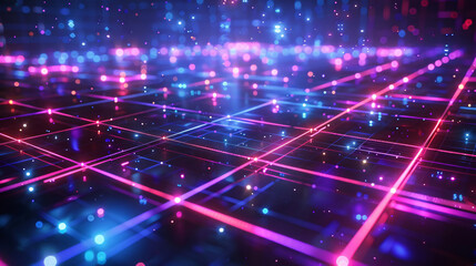 Fototapeta premium Cyber-themed game interface with neon purple and blue grid background, ideal for blockchain gaming