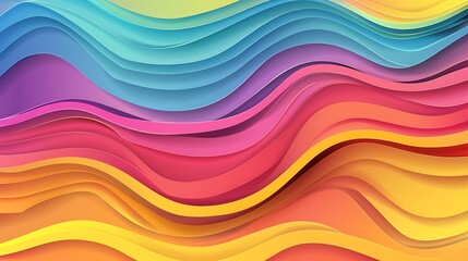 Obraz premium Minimalist Abstract Wave Curve Line Illustration in Blue, Yellow, Red, and Orange Background