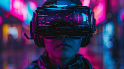 Cyberpunk virtual reality interface with a purple and blue color scheme, perfect for NFT gaming
