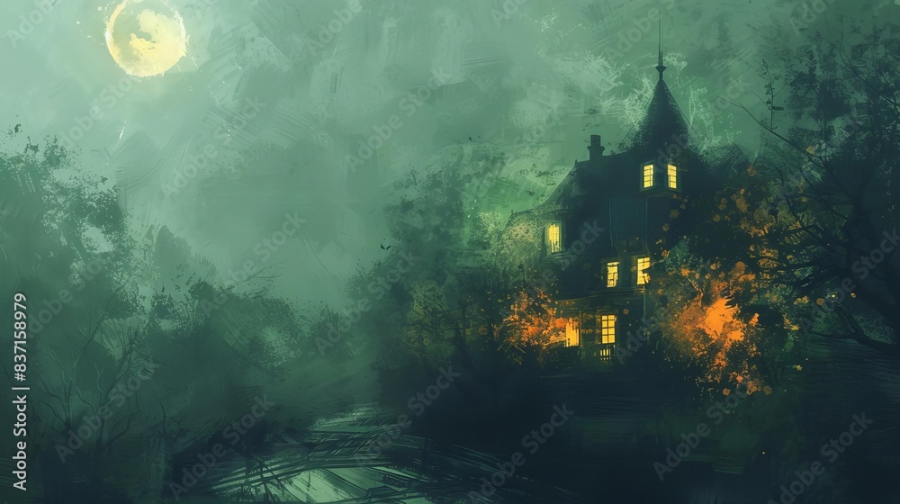 Wall mural eerie gothic halloween haunted house atmospheric digital painting ai generated - Wall murals