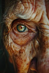 Close-Up of Elderly Person's Eye Capturing Deep Reflection and Wrinkles