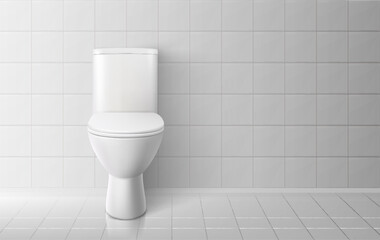 Toilet bowl. Realistic white home toilet. Vector illustration.