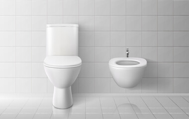 Toilet bowl. Realistic white home toilet. Vector illustration.