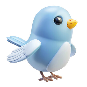3D cute cartoon blue bird isolated on transparent background cutout png