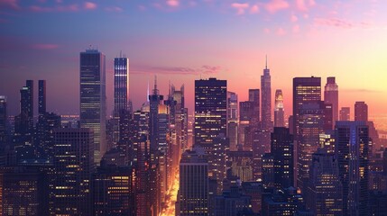 Obraz premium Dazzling Cityscape Twilight's Glow Over Urban Skyline