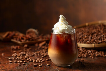 Iced coffee with whipped cream.