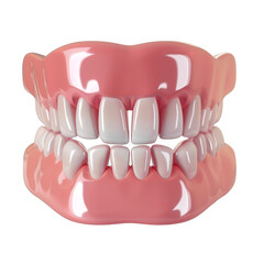 The 3D cartoon close-up of dentures highlights the details and shapes, emphasizing the importance of oral health and cosmetic dentistry isolated on transparent background cutout png